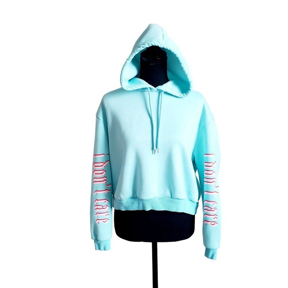 SHEIN Light Blue Hoodie with Pink Lettering
